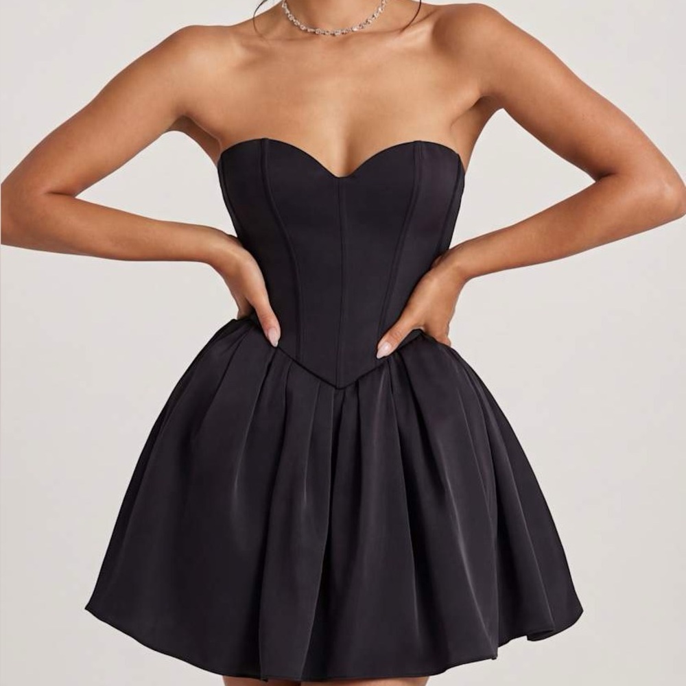 Oh Polly Strapless Black Satin Corset Mini Dress
